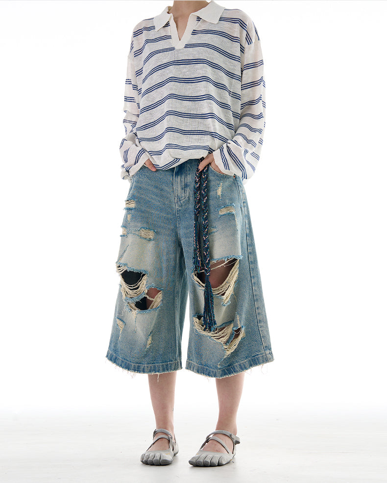 MADWITCH ROCK STYLE DISTRESSED CROP DENIM JEANS #K9562D
