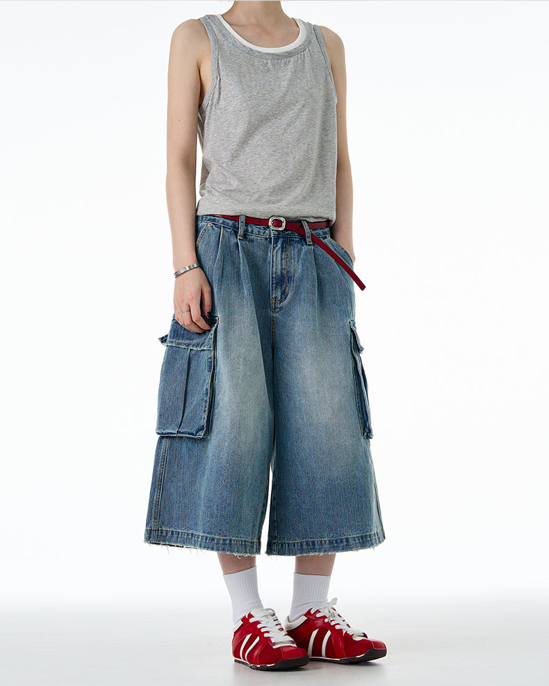 MADWITCH LOOSE CROP CARGO JEANS #9676