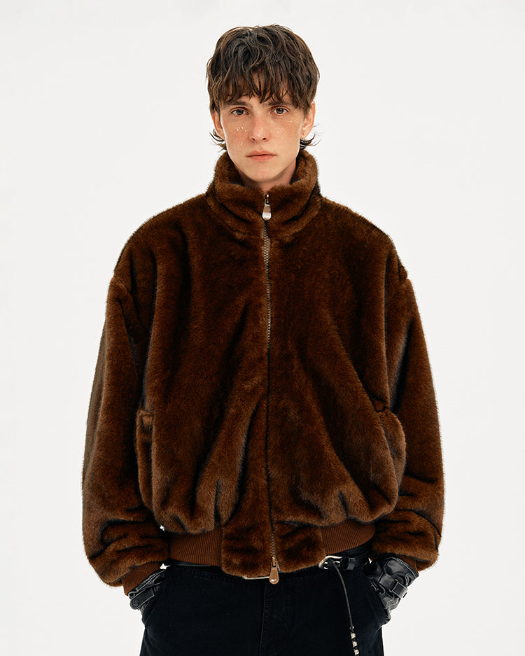 MADWITCH FAUX FUR STAND COLLAR COAT #256086