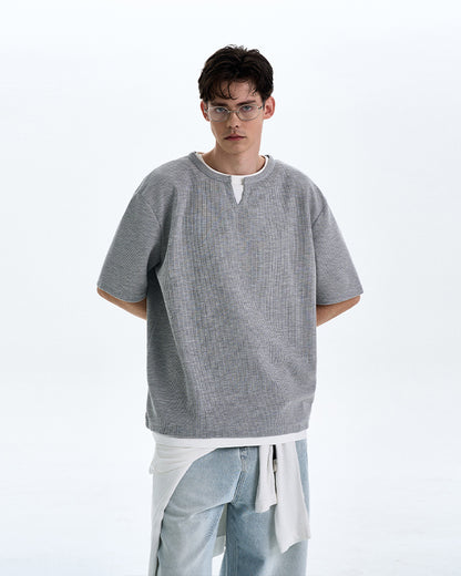 MADWITCH FAKE TWO-PIECE V-NECK TEE #L677