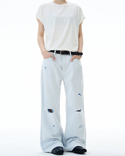 MADWITCH DISTRESSED FLOOR-LENGTH JEANS #58226