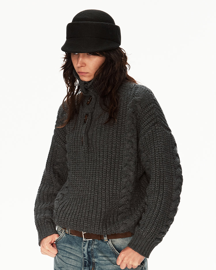 MADWITCH CABLE KNIT STAND COLLAR SWEATER #MY25612