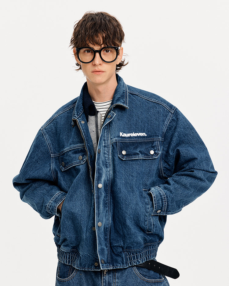 MADWITCH LETTER PRINT WASHED DENIM JACKET #GPCW1351
