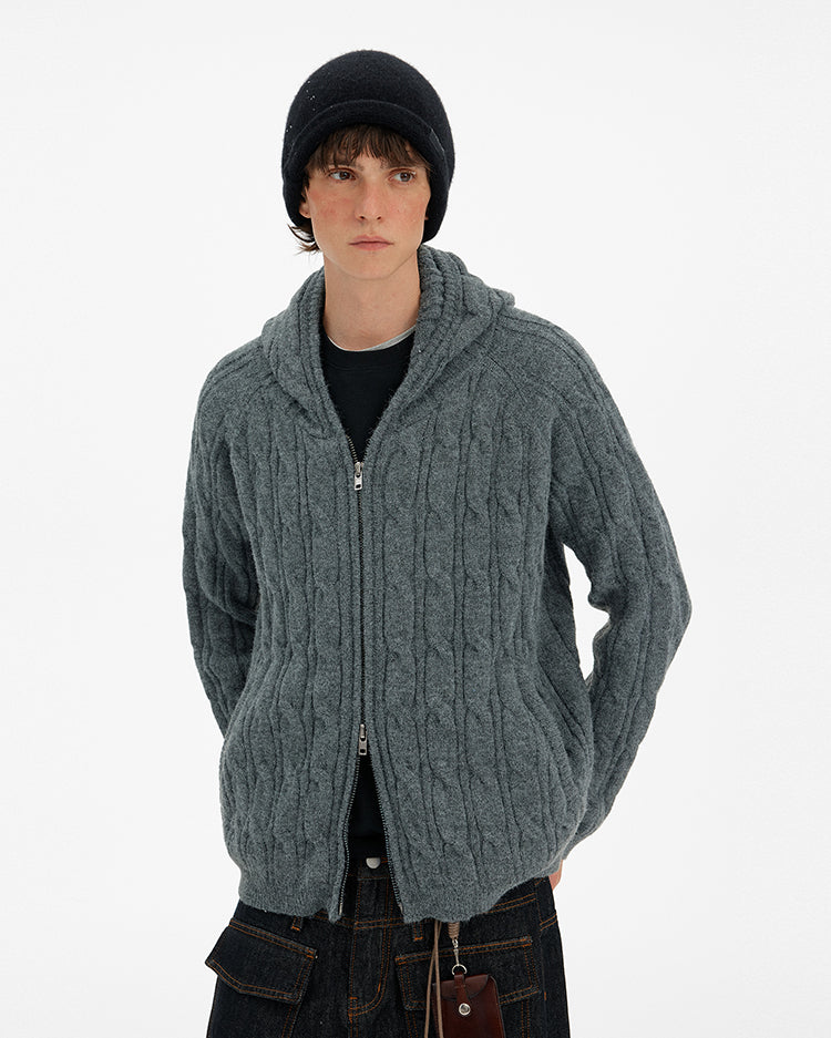MADWITCH RETRO CABLE KNIT HOODIE #MY020