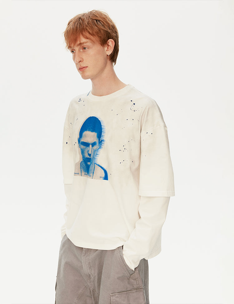 MADWITCH DISTRESSED FAUX LAYER TEE #T631