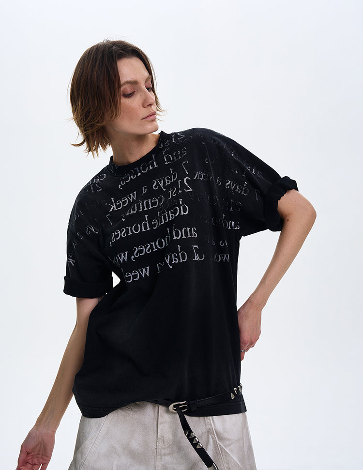 MADWITCH GRADIENT LETTER PRINT T-SHIRT #MD4150
