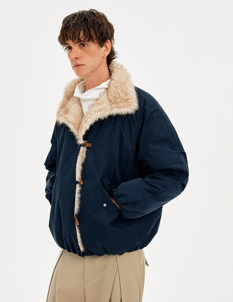 MADWITCH HORN BUTTON FUR COLLAR COAT #AW25509