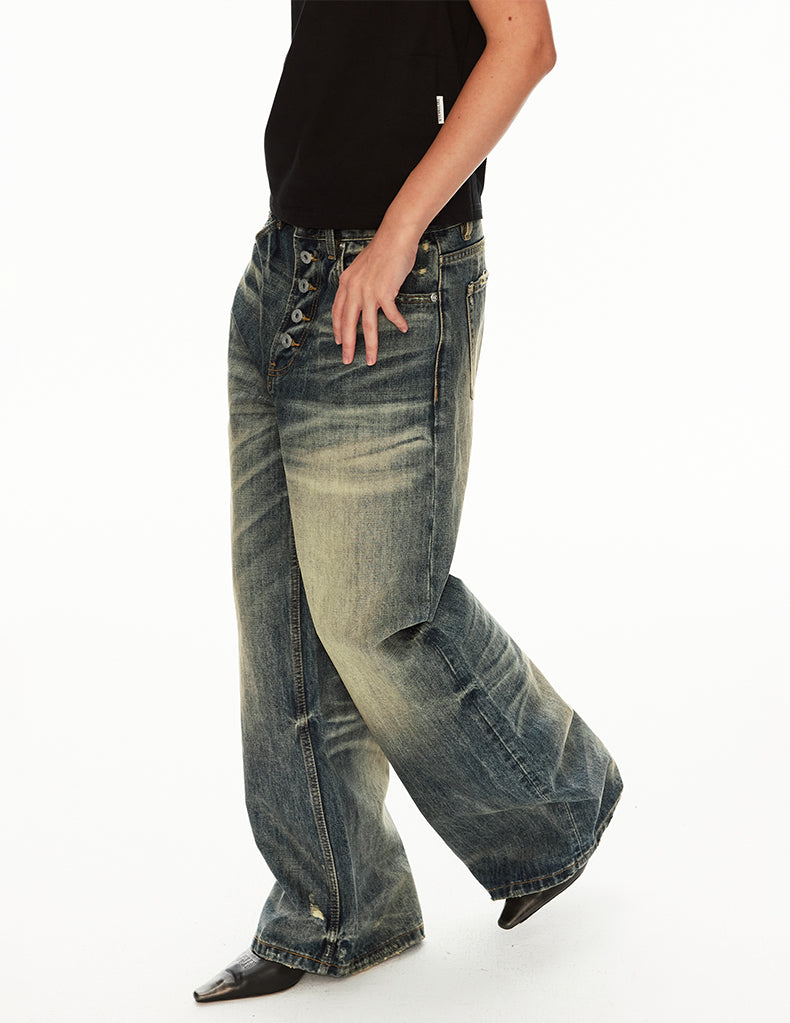 MADWIT DISTRESSED WIDE JEANS #GD006