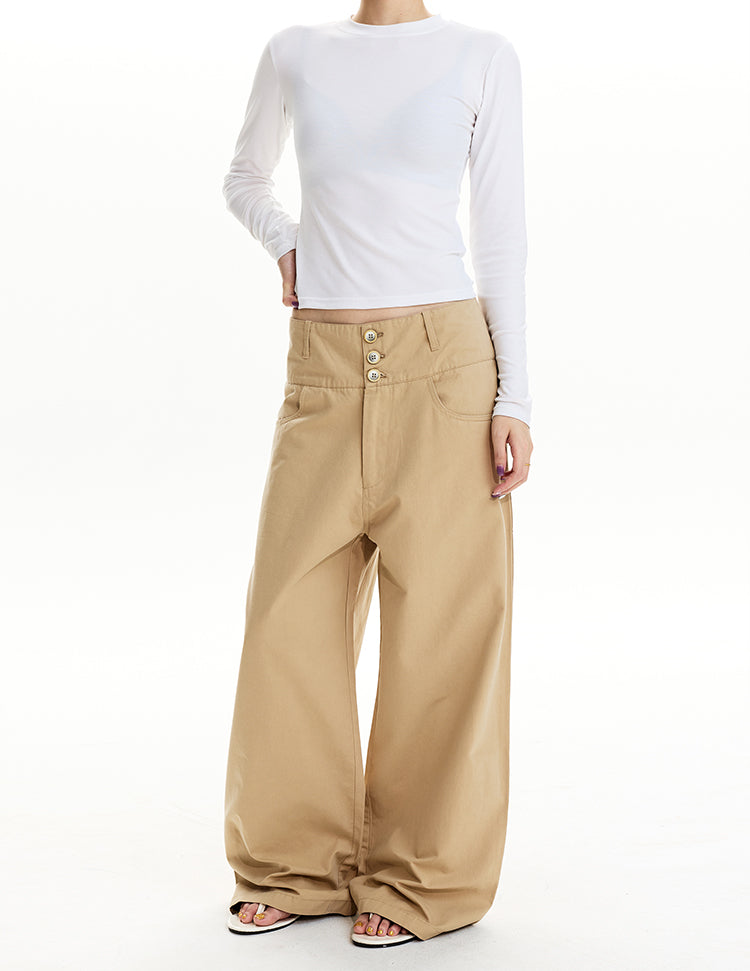 MADWIT BUTTON FRONT STRAIGHT PANTS #WM2588