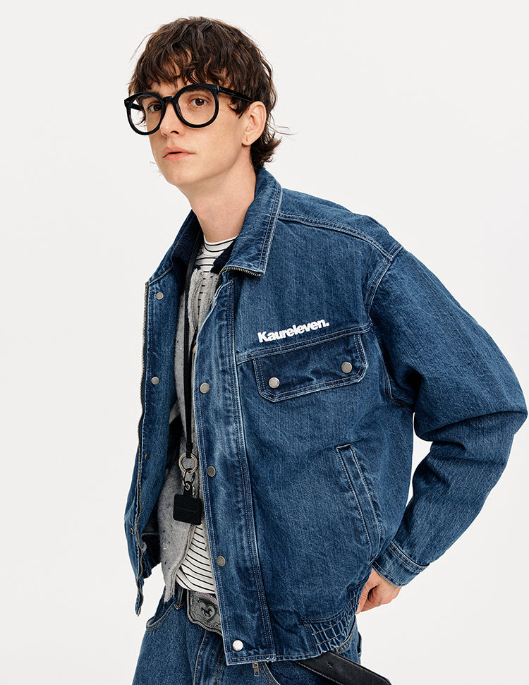 MADWITCH LETTER PRINT WASHED DENIM JACKET #GPCW1351