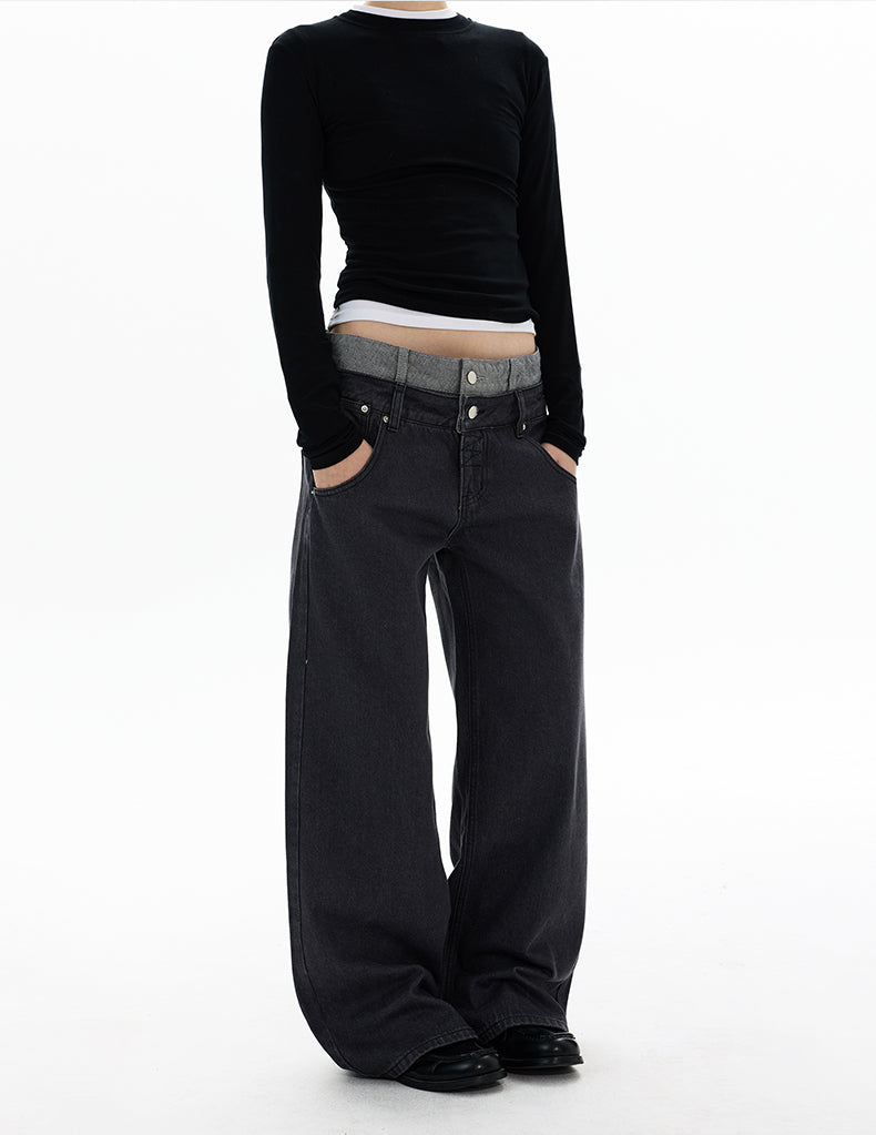 MADWITCH DOUBLE WAISTBAND WIDE JEANS #G6916