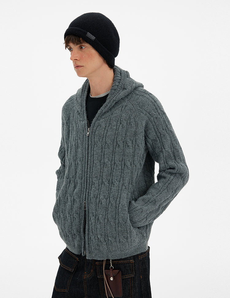 MADWITCH RETRO CABLE KNIT HOODIE #MY020
