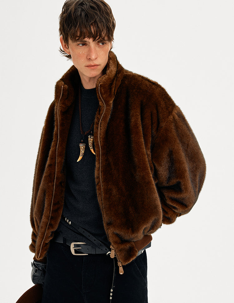 MADWITCH FAUX FUR STAND COLLAR COAT #256086