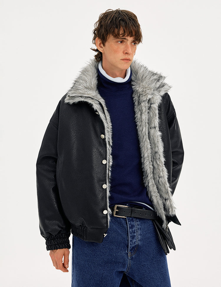 MADWITCH LEATHER QUILTED FUR COLLAR JACKET #AW25502