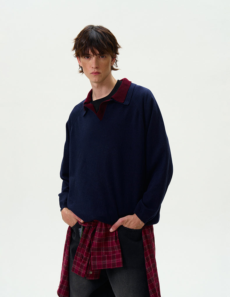 MADWITCH DOUBLE-LAYER CONTRAST KNIT SWEATER #L535