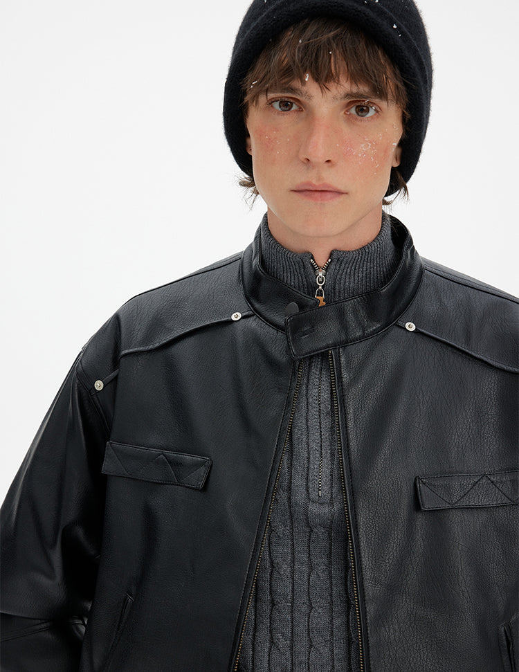 MADWITCH DECONSTRUCTED PU BIKER DOWN JACKET #YR001