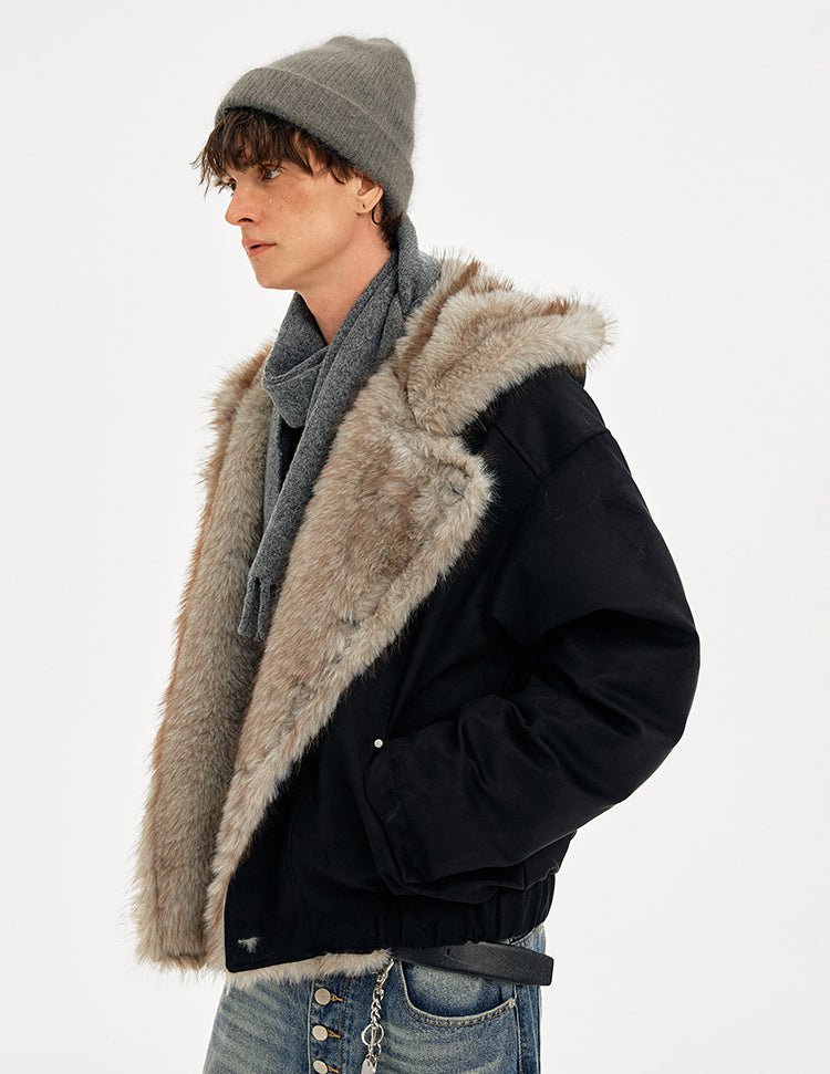 MADWITCH SUEDE HOODED QUILTED FUR JACKET #AW25505