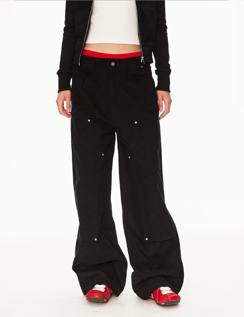 MADWIT PATCHWORK PLEATED WORK PANTS #CK6939