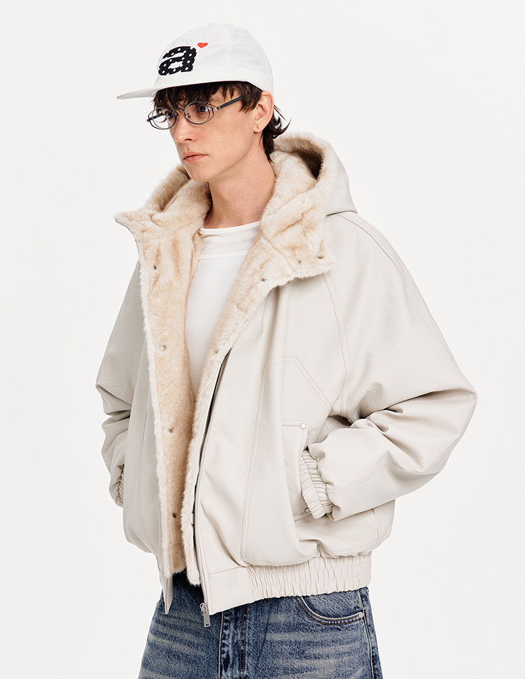 MADWITCH FAUX LAYER PU HOODED JACKET #880603