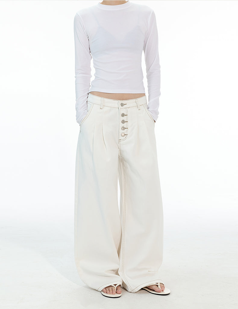 MADWITCH DOUBLE PLEAT BUTTON FRONT JEANS #G6935-1