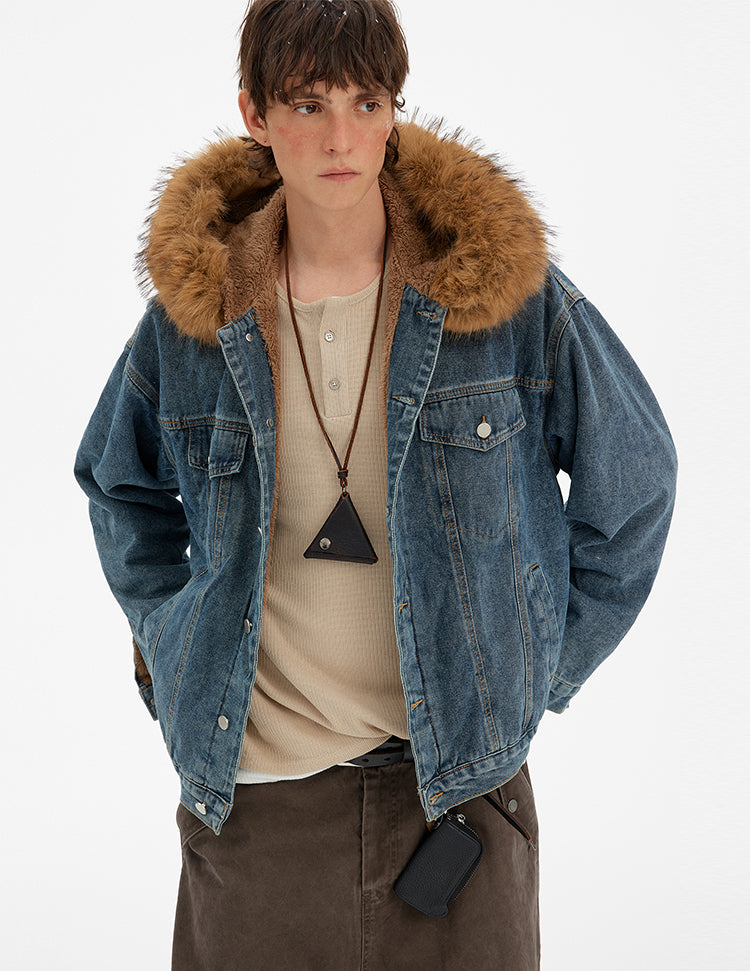 MADWITCH VINTAGE FUR COLLAR DENIM JACKET #RW169