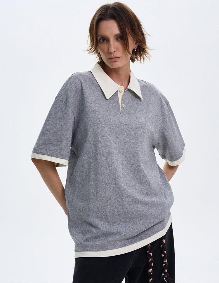 MADWITCH CONTRAST COLLAR SHORT-SLEEVE SHIRT #C1269X25