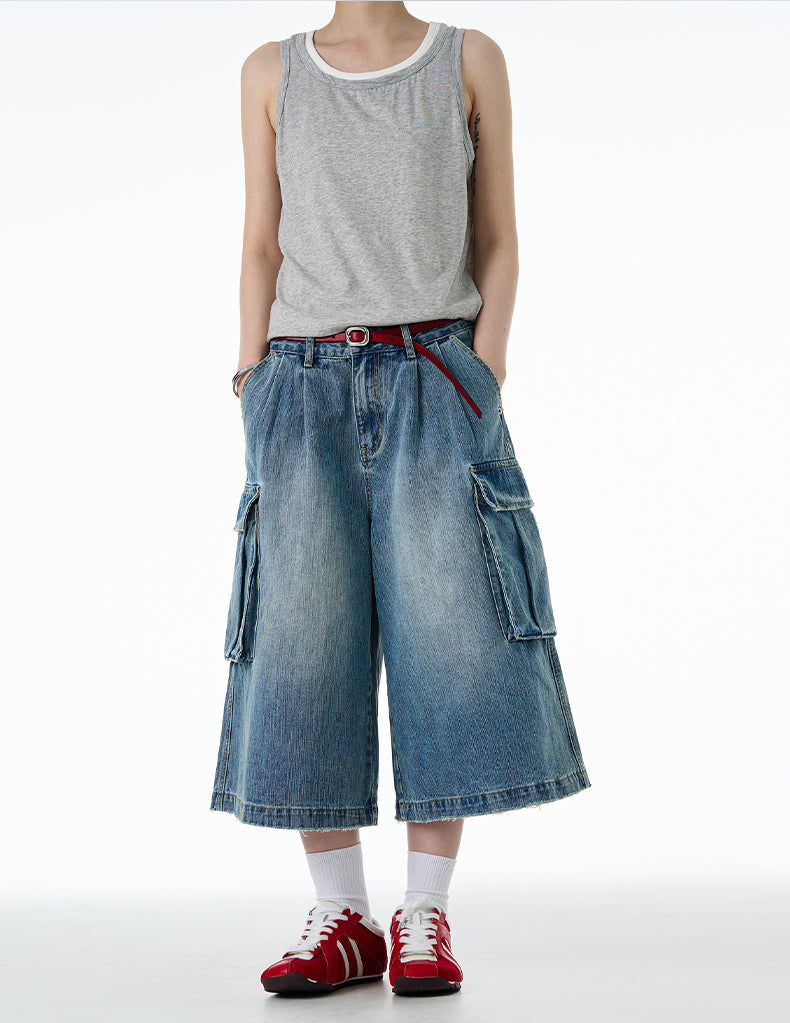 MADWITCH LOOSE CROP CARGO JEANS #9676