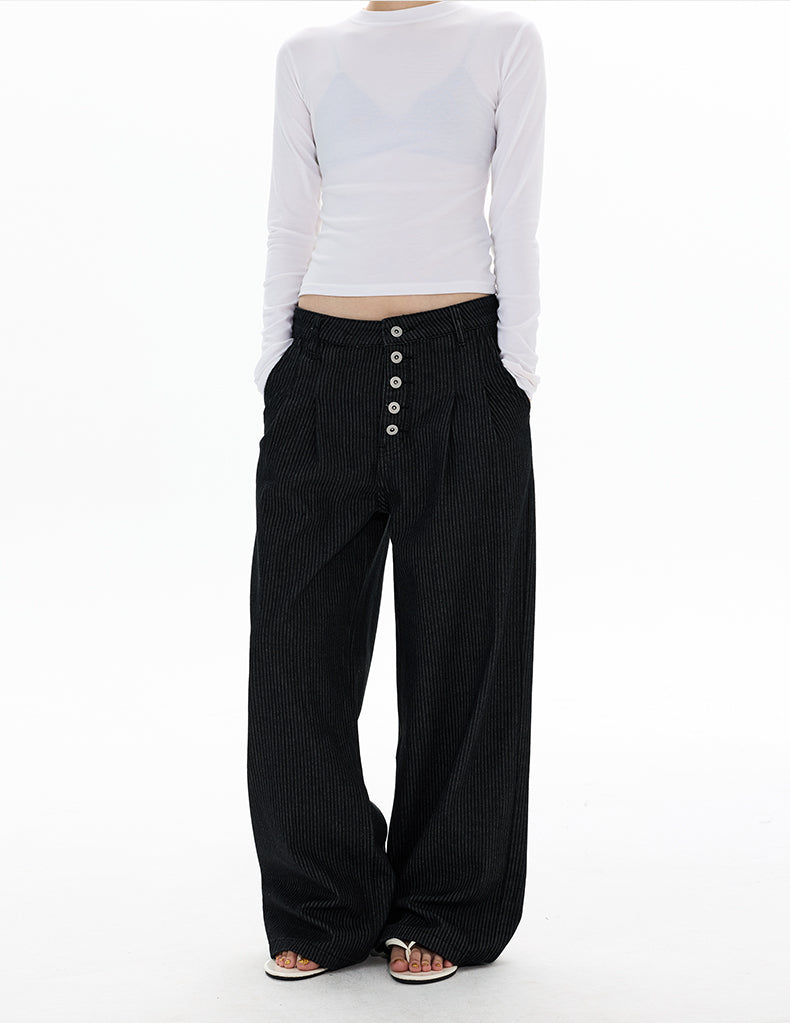 MADWITCH BUTTONED STRIPE WIDE TROUSERS #DR6989