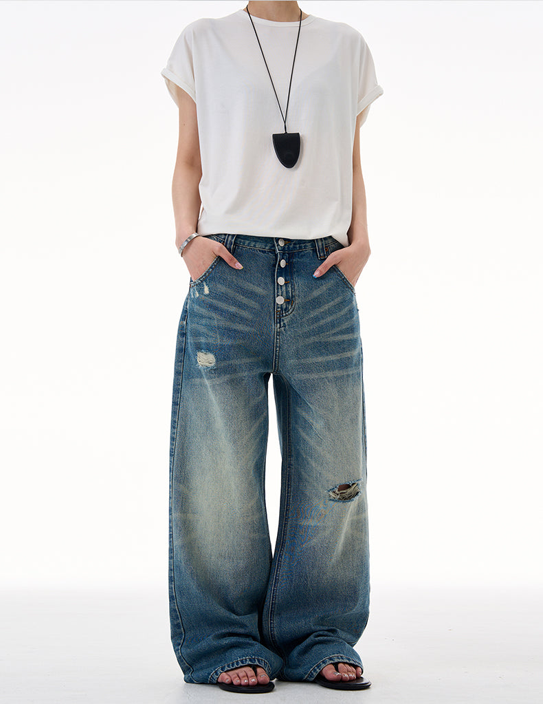MADWITCH DISTRESSED BUTTON FLY DENIM #CK9623