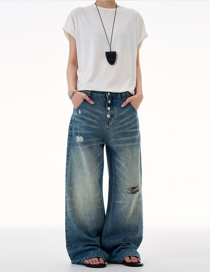MADWITCH DISTRESSED BUTTON FLY DENIM #CK9623