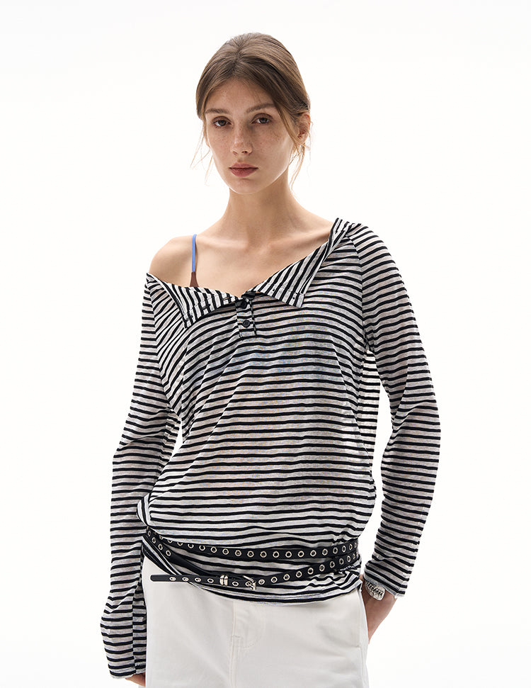 MADWITCH BOAT NECK STRIPED LAYER #MS7558