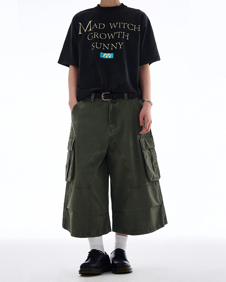 MADWITCH WIDE-LEG CARGO CROPPED PANTS #A592