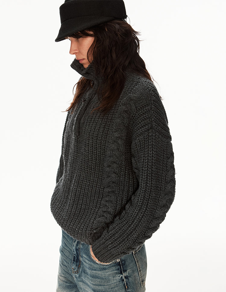 MADWITCH CABLE KNIT STAND COLLAR SWEATER #MY25612