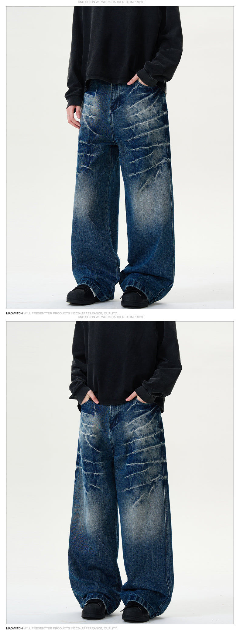MADWITCH CRACKLE WASHED DENIM PANTS #DCD1650