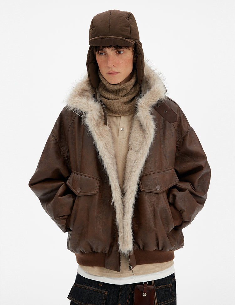 MADWITCH VINTAGE FUR COLLAR PU LEATHER JACKET #990962