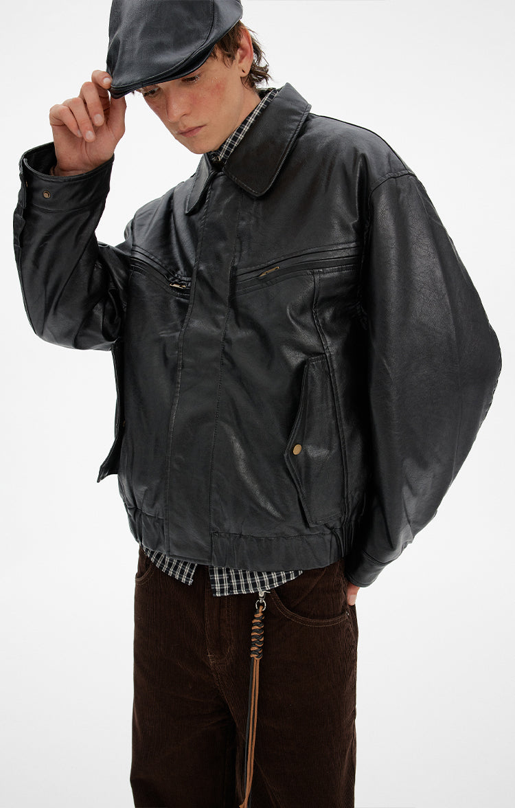 MADWITCH RETRO COLLAR PU BIKER JACKET #N1708