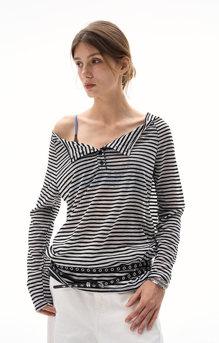 MADWITCH BOAT NECK STRIPED LAYER #MS7558