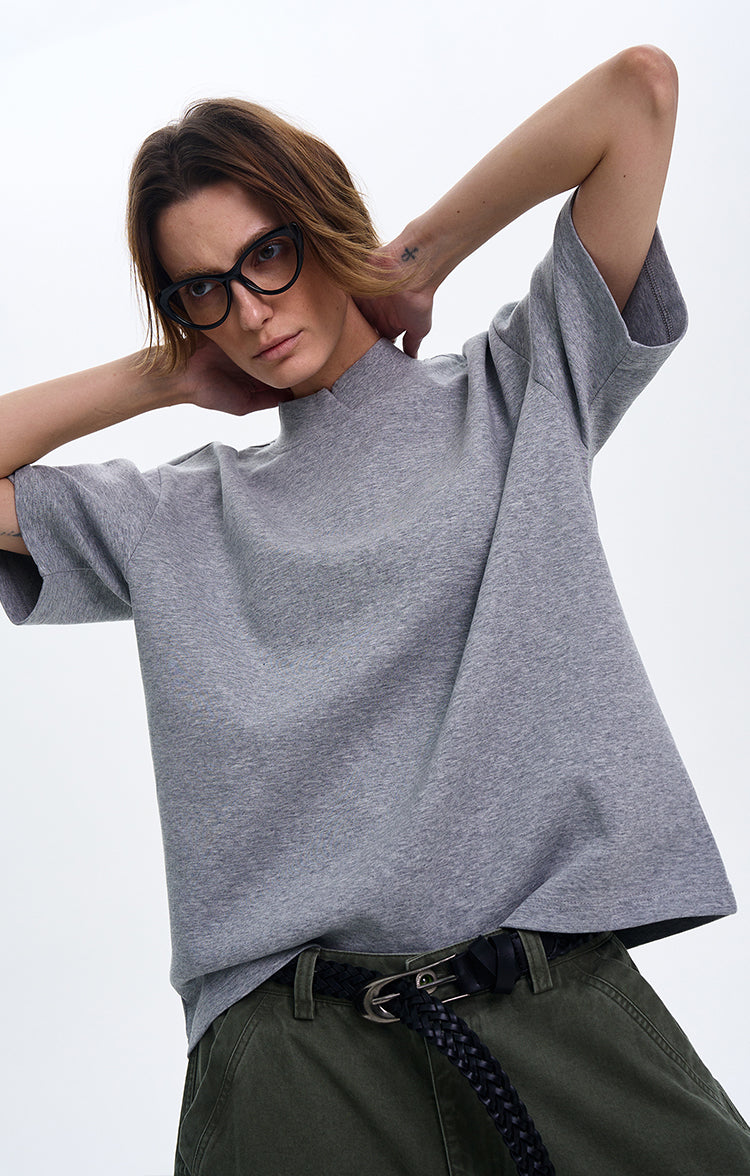 MADWITCH MINIMALIST SMALL COLLAR T-SHIRT #241316