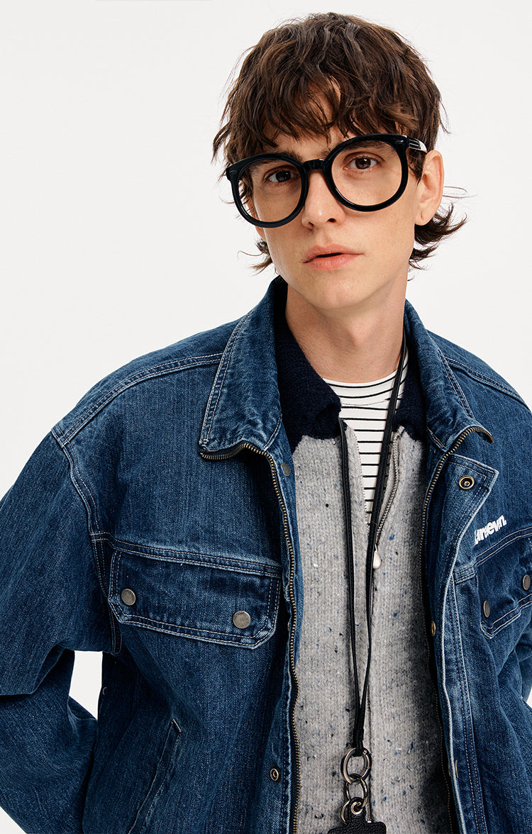 MADWITCH LETTER PRINT WASHED DENIM JACKET #GPCW1351
