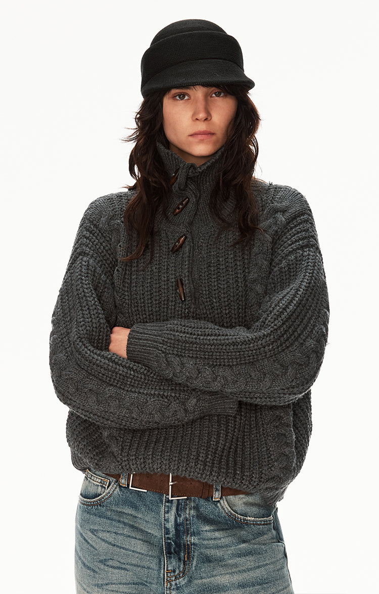 MADWITCH CABLE KNIT STAND COLLAR SWEATER #MY25612