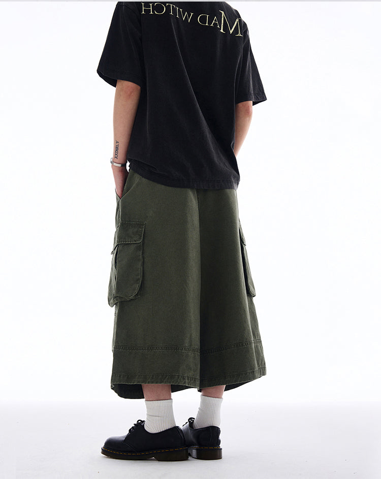 MADWITCH WIDE-LEG CARGO CROPPED PANTS #A592