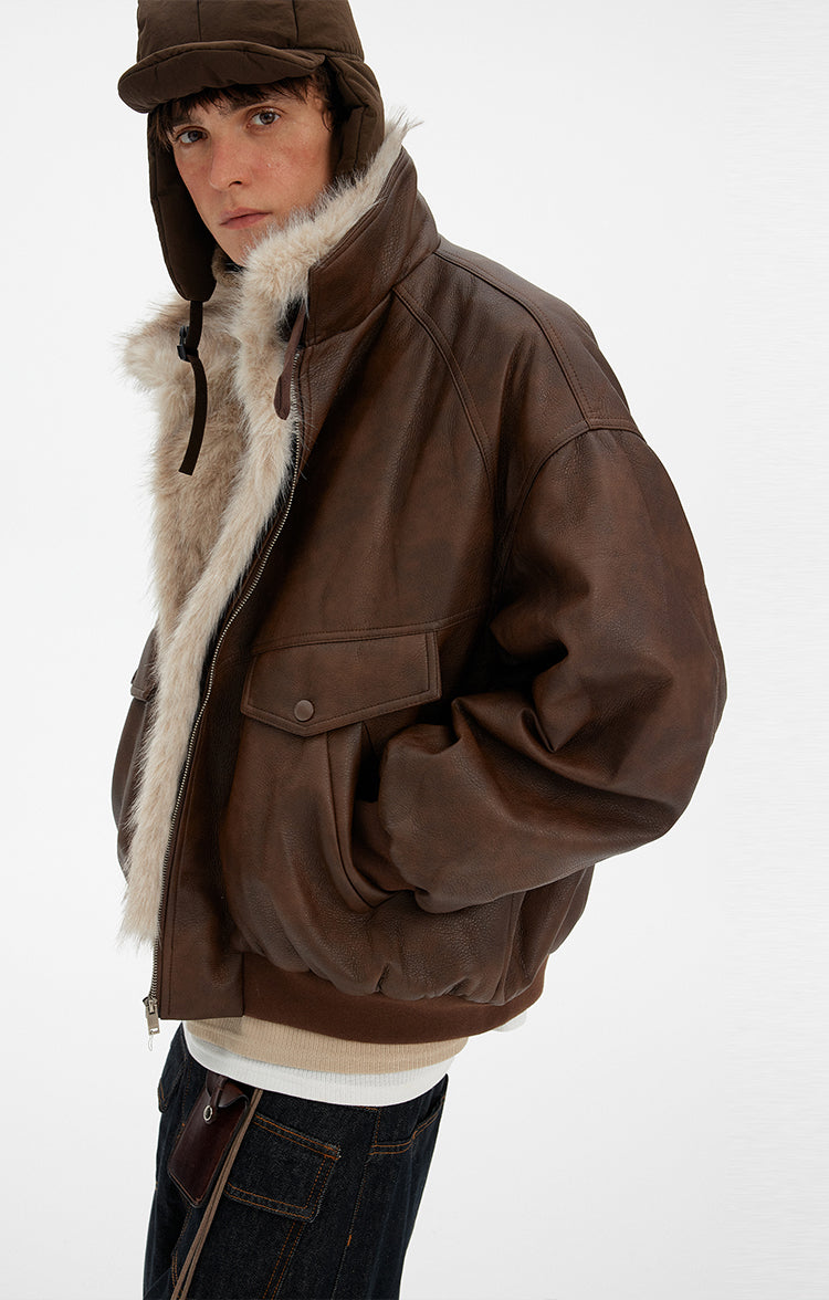 MADWITCH VINTAGE FUR COLLAR PU LEATHER JACKET #990962