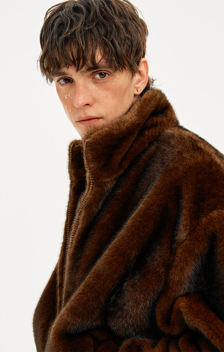 MADWITCH FAUX FUR STAND COLLAR COAT #256086