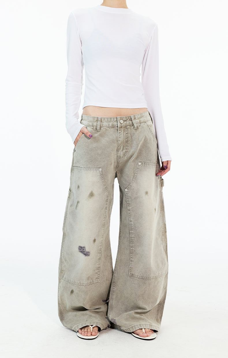 MADWITCH DISTRESSED WIDE WORK PANTS #G6924