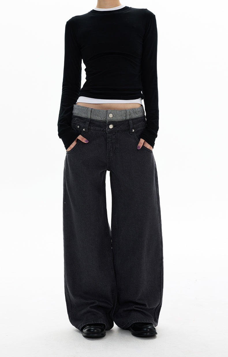 MADWITCH DOUBLE WAISTBAND WIDE JEANS #G6916