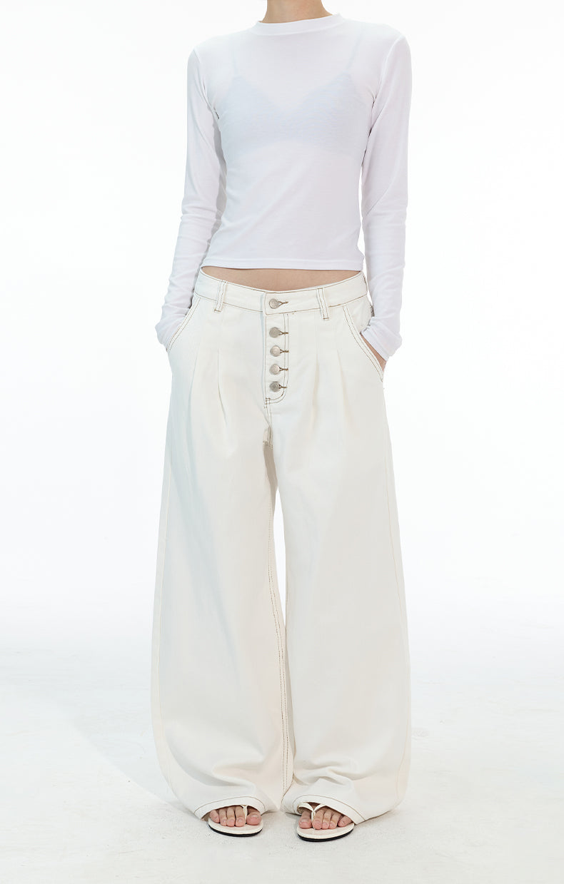 MADWITCH DOUBLE PLEAT BUTTON FRONT JEANS #G6935-1