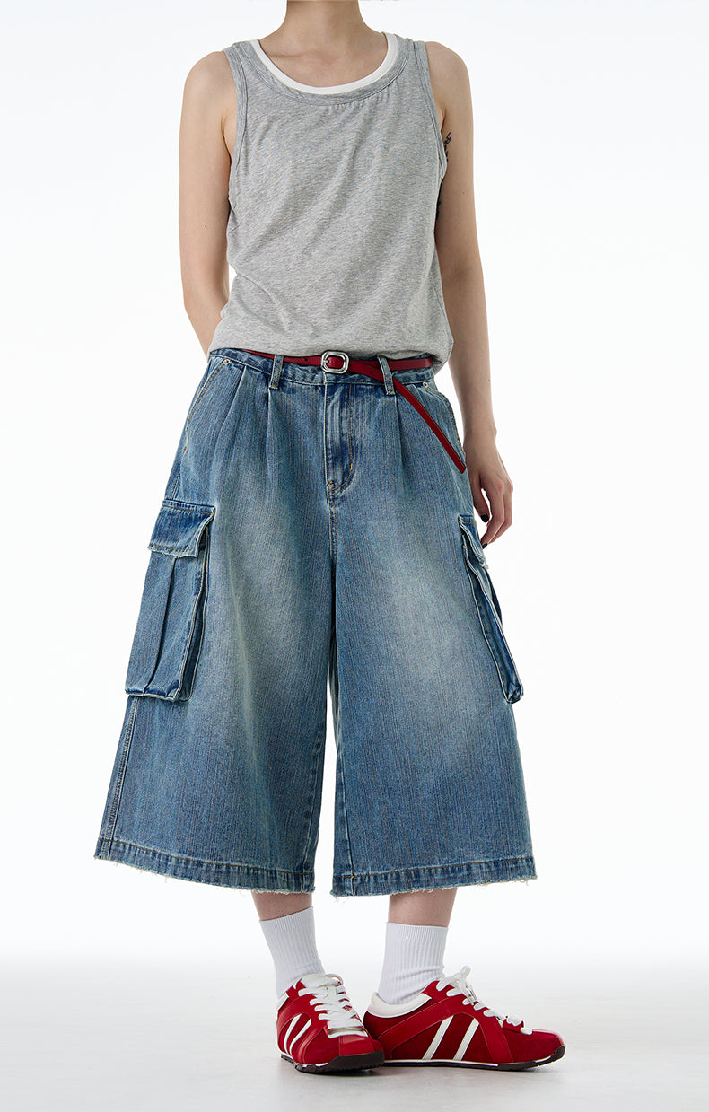 MADWITCH LOOSE CROP CARGO JEANS #9676