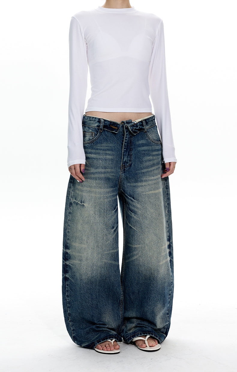 MADWITCH TURNED-UP WAIST WASHED JEANS #GPC9736