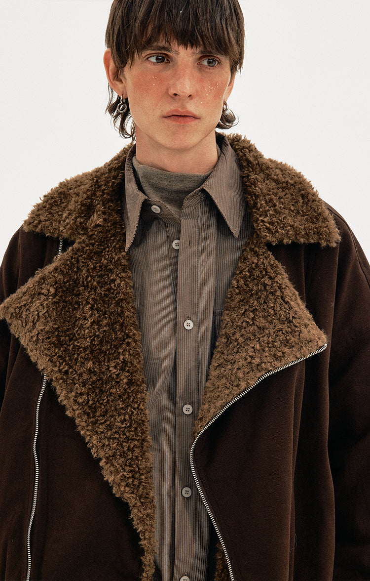 MADWITCH DIAGONAL FUR JACKET #MY0212