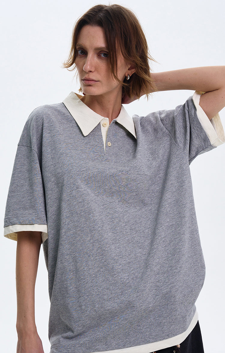 MADWITCH CONTRAST COLLAR SHORT-SLEEVE SHIRT #C1269X25